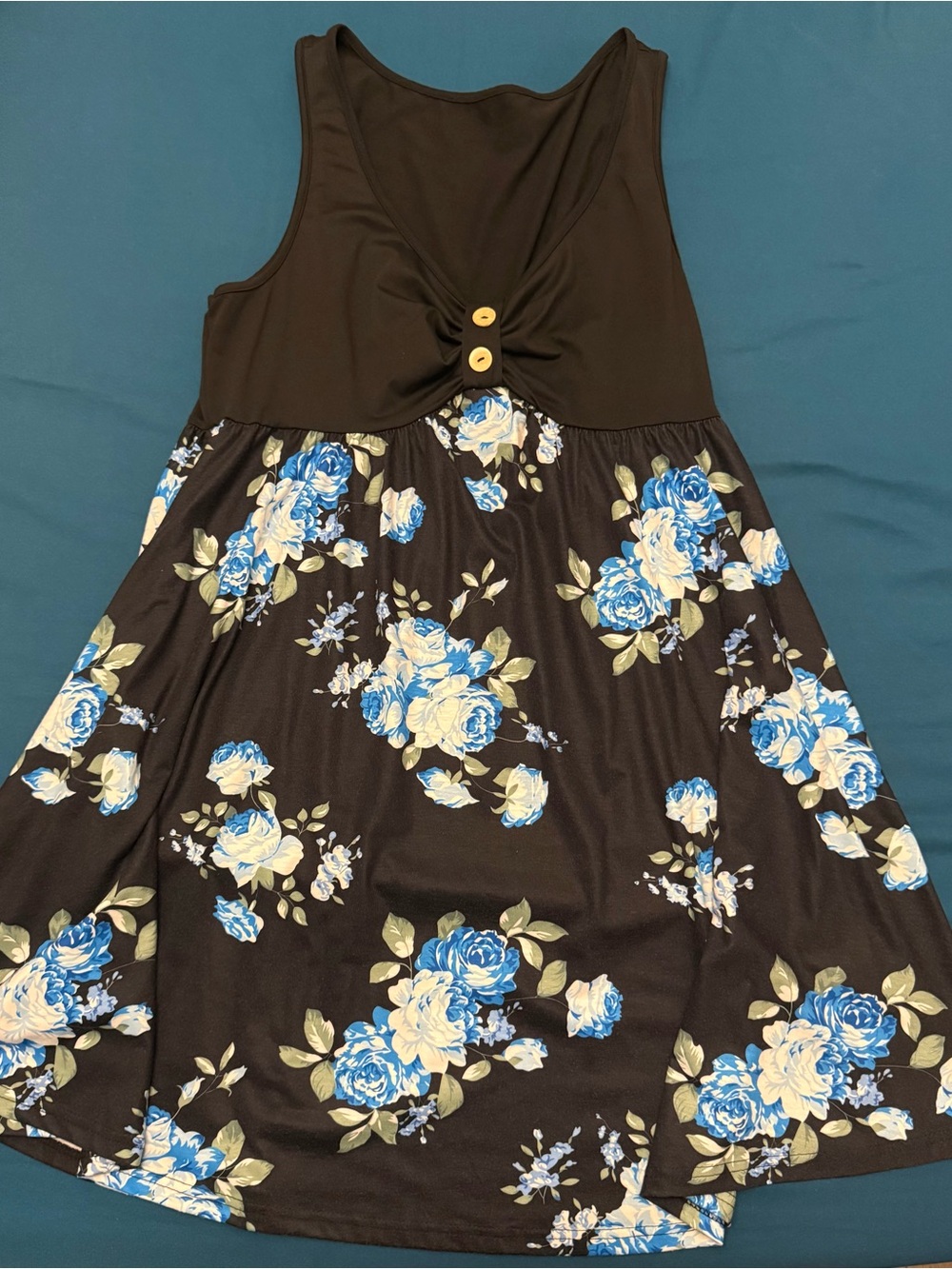 SHEIN Black Tank Dress with Blue and Cream Floral Pattern